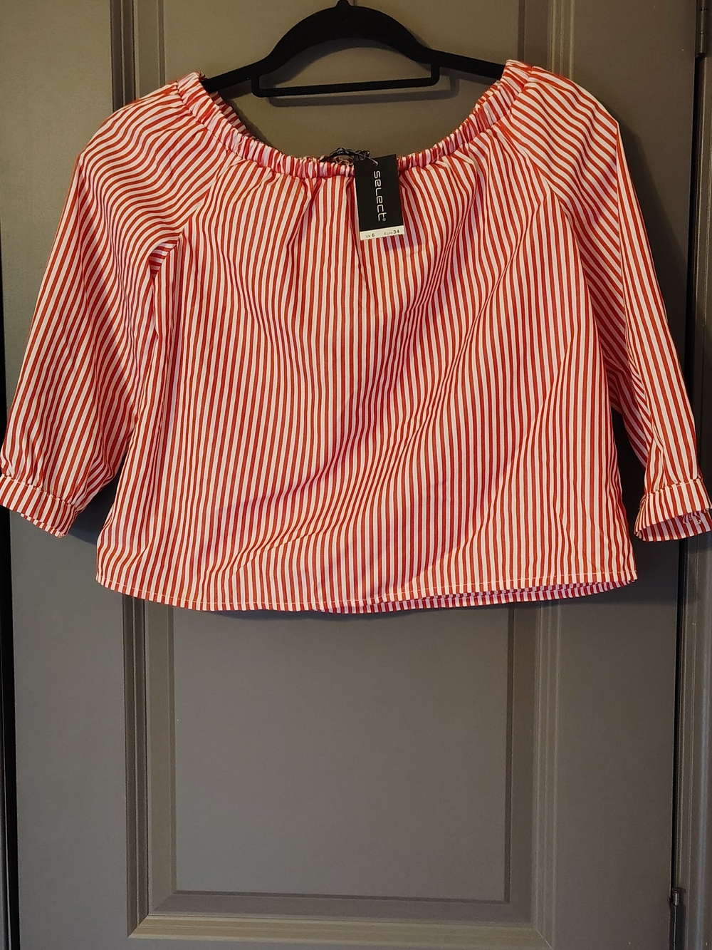 Select Women's Stripe Poplin Bardot Blouse XS